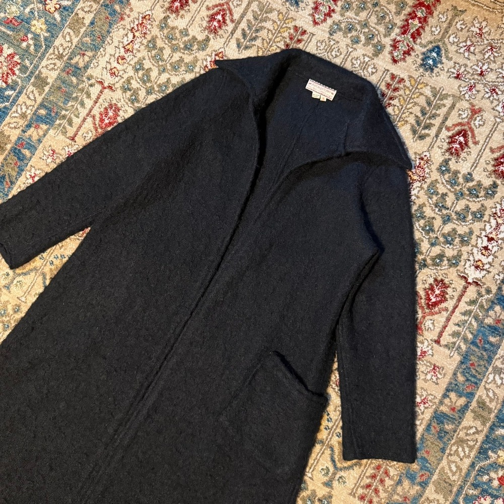 Aunt Abigails Attic Vintage Black Wool Mohair Knit Long Open Cardigan Coat 16